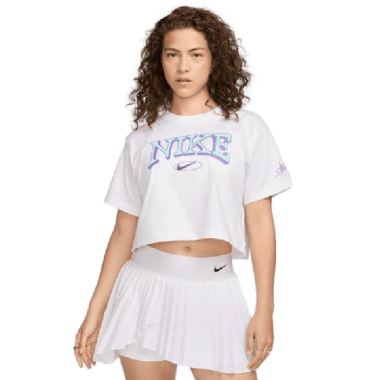 Nike T-shirt Manica Corta Crop College Logo